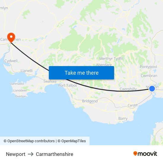 Newport to Carmarthenshire map