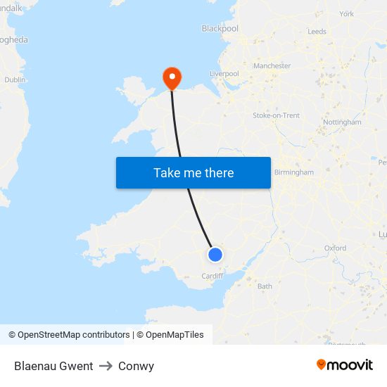 Blaenau Gwent to Conwy map