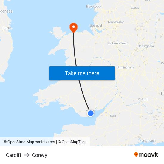 Cardiff to Conwy map
