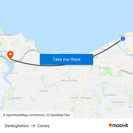 Denbighshire to Conwy map