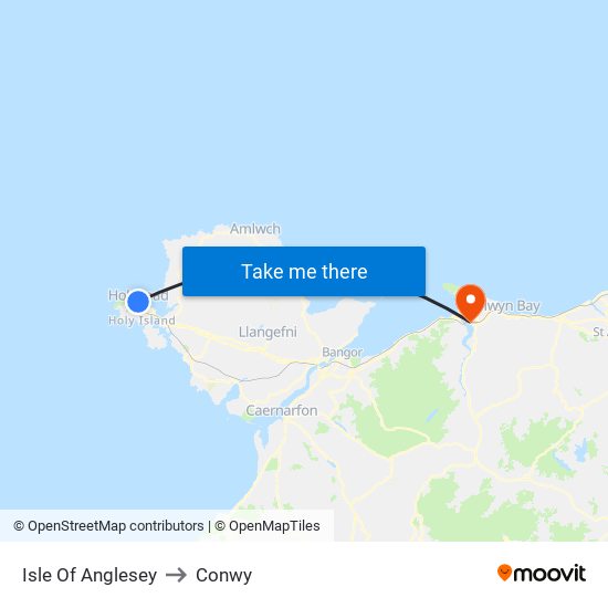 Isle Of Anglesey to Conwy map