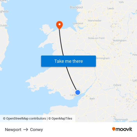 Newport to Conwy map