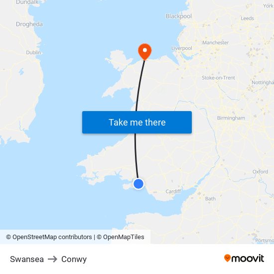 Swansea to Conwy map