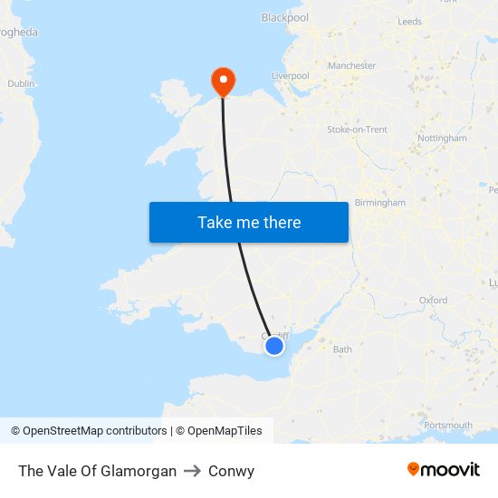 The Vale Of Glamorgan to Conwy map