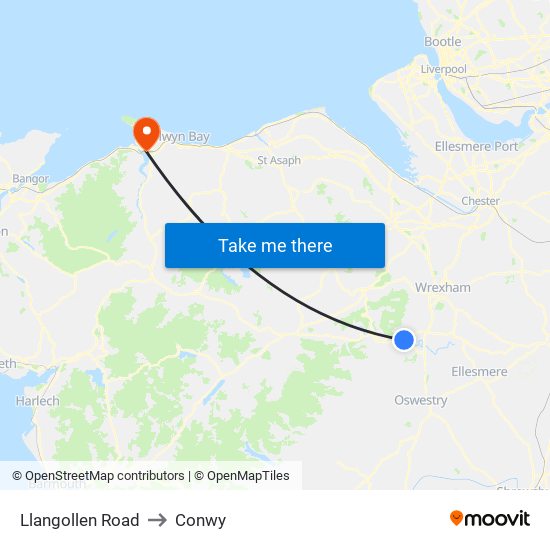 Llangollen Road to Conwy map