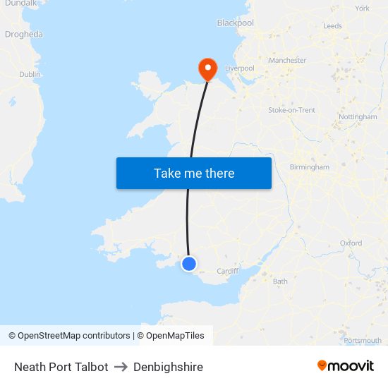 Neath Port Talbot to Denbighshire map