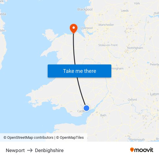 Newport to Denbighshire map