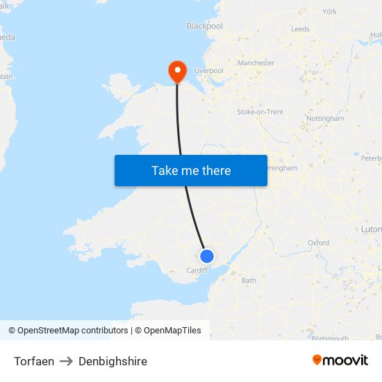 Torfaen to Denbighshire map