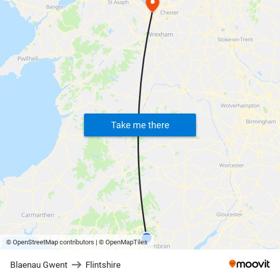 Blaenau Gwent to Flintshire map
