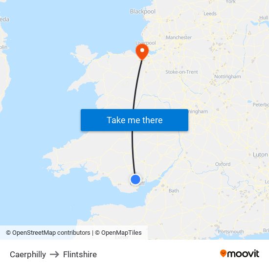 Caerphilly to Flintshire map