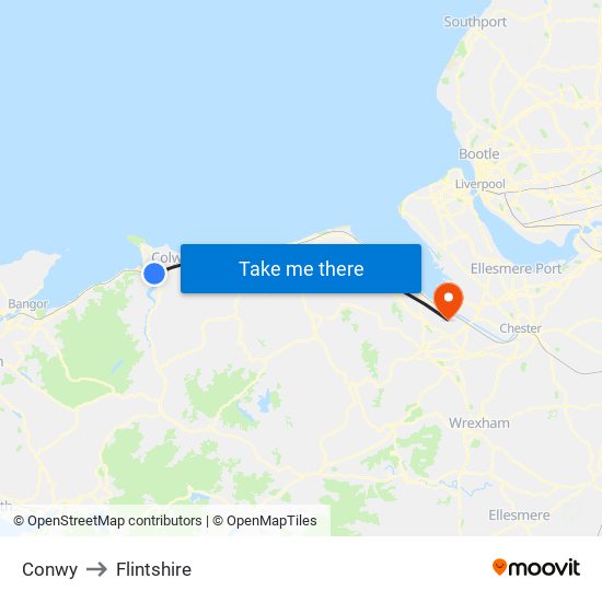 Conwy to Flintshire map