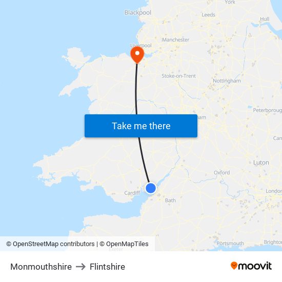 Monmouthshire to Flintshire map