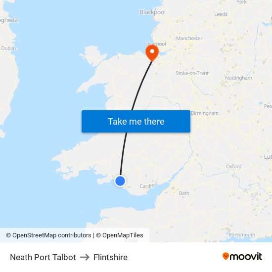 Neath Port Talbot to Flintshire map
