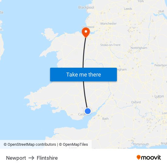 Newport to Flintshire map
