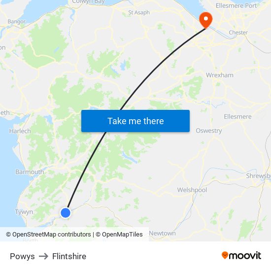 Powys to Flintshire map