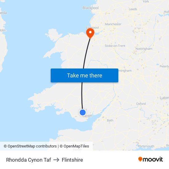 Rhondda Cynon Taf to Flintshire map