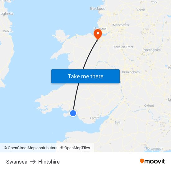 Swansea to Flintshire map