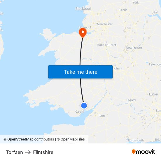 Torfaen to Flintshire map