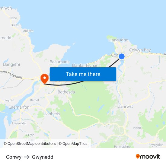 Conwy to Gwynedd map