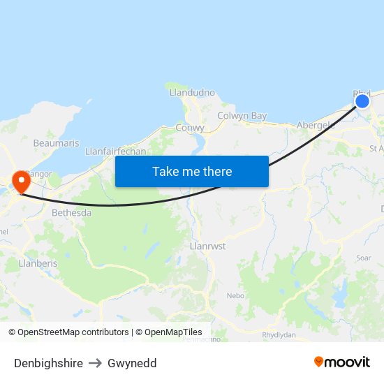 Denbighshire to Gwynedd map