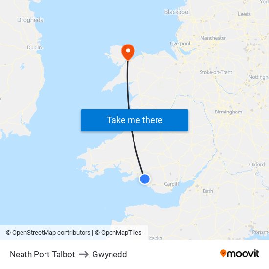 Neath Port Talbot to Gwynedd map
