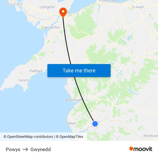 Powys to Gwynedd map