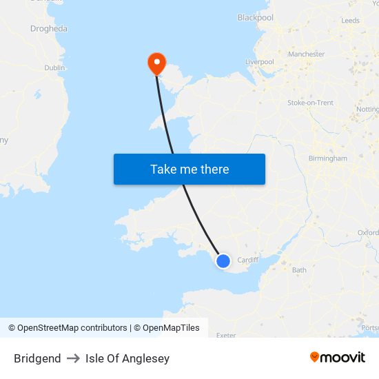 Bridgend to Isle Of Anglesey map