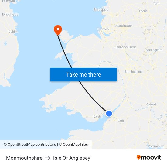 Monmouthshire to Isle Of Anglesey map