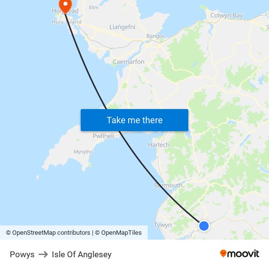 Powys to Isle Of Anglesey map