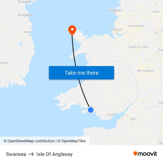 Swansea to Isle Of Anglesey map