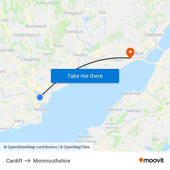 Cardiff to Monmouthshire map