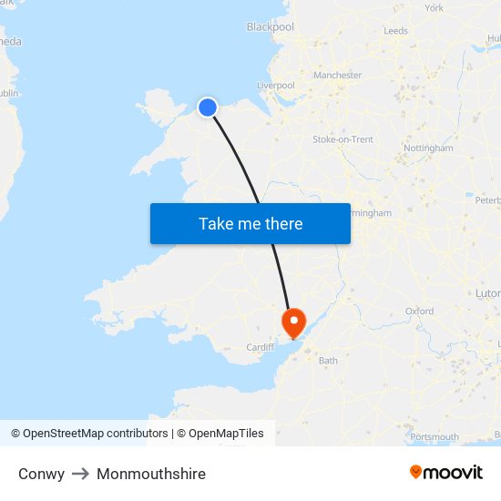 Conwy to Monmouthshire map