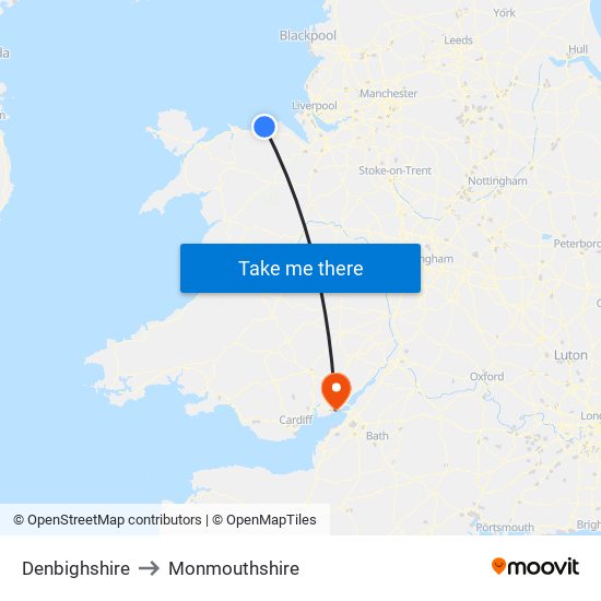 Denbighshire to Monmouthshire map