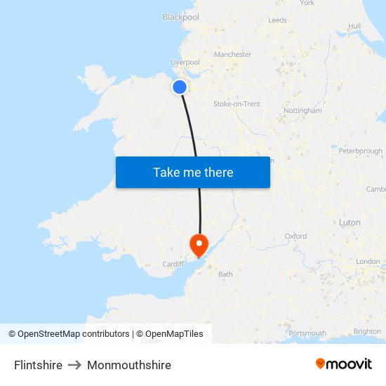 Flintshire to Monmouthshire map