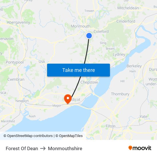 Forest Of Dean to Monmouthshire map