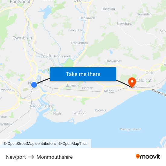 Newport to Monmouthshire map