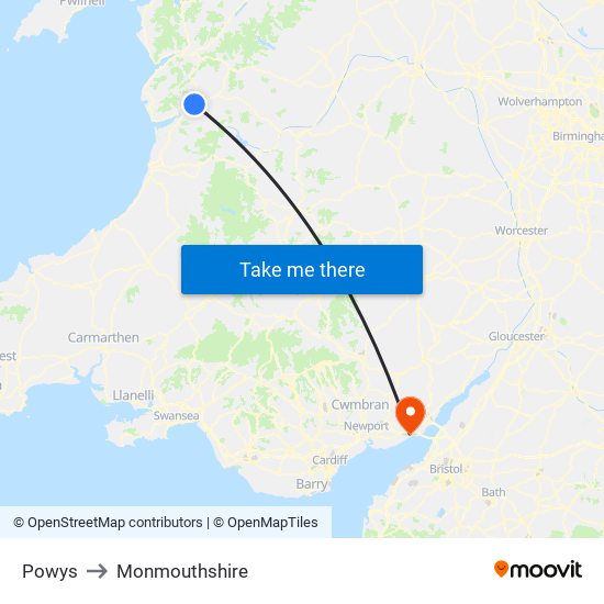 Powys to Monmouthshire map