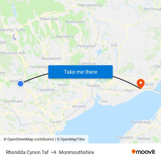 Rhondda Cynon Taf to Monmouthshire map
