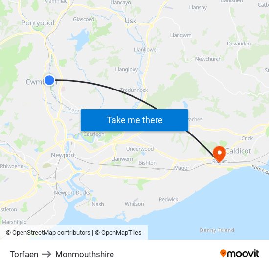 Torfaen to Monmouthshire map