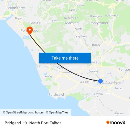Bridgend to Neath Port Talbot map