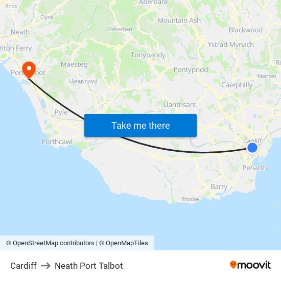 Cardiff to Neath Port Talbot map