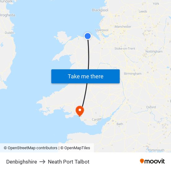 Denbighshire to Neath Port Talbot map