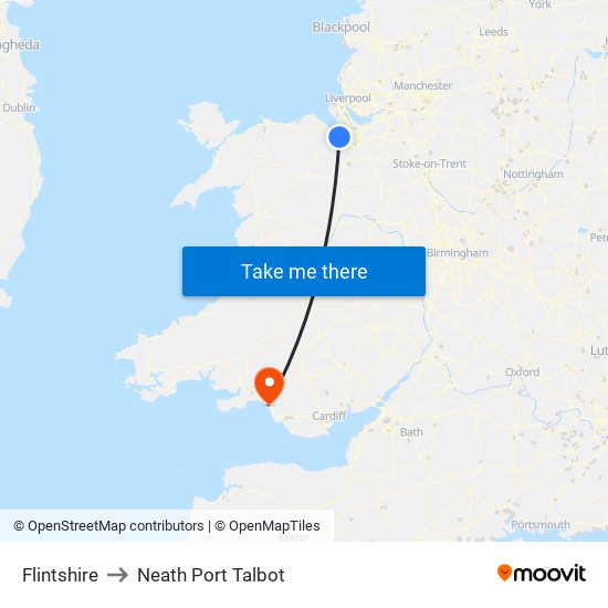 Flintshire to Neath Port Talbot map