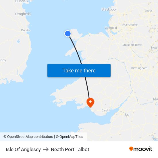 Isle Of Anglesey to Neath Port Talbot map