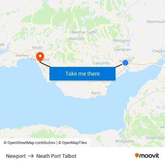 Newport to Neath Port Talbot map