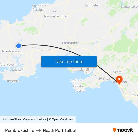 Pembrokeshire to Neath Port Talbot map