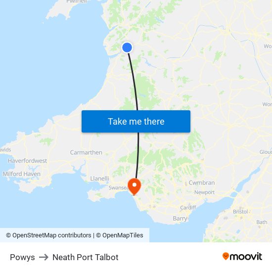 Powys to Neath Port Talbot map