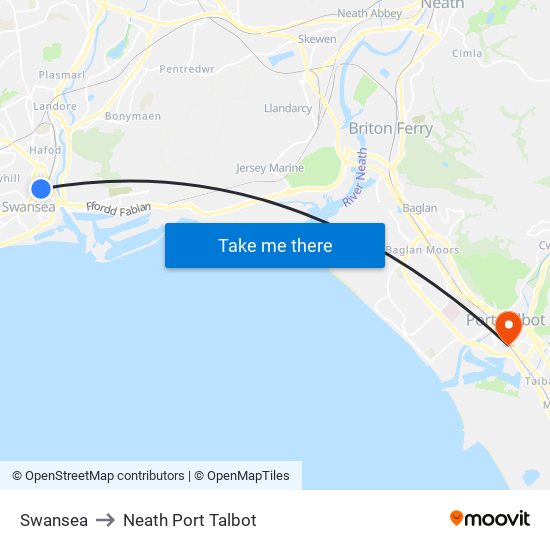 Swansea to Neath Port Talbot map