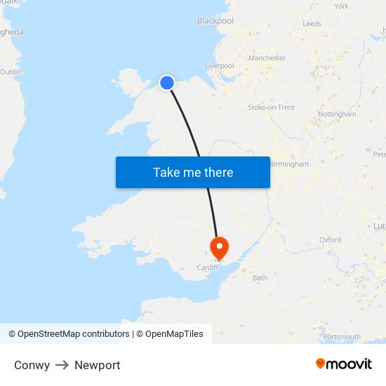 Conwy to Newport map
