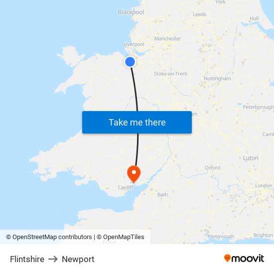 Flintshire to Newport map